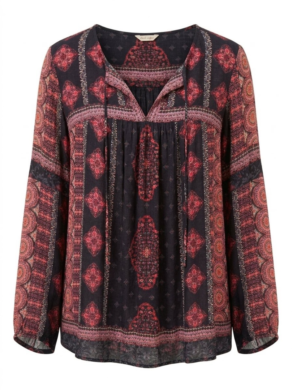 Lucky Brand Black Tunic Top with Red Pattern